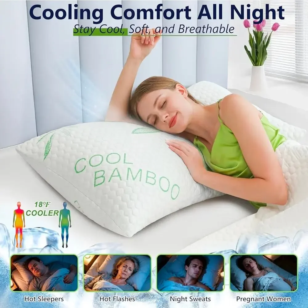 Shredded Memory Foam Pillow, Cooling King Size Adjustable Firm Bamboo Pillow